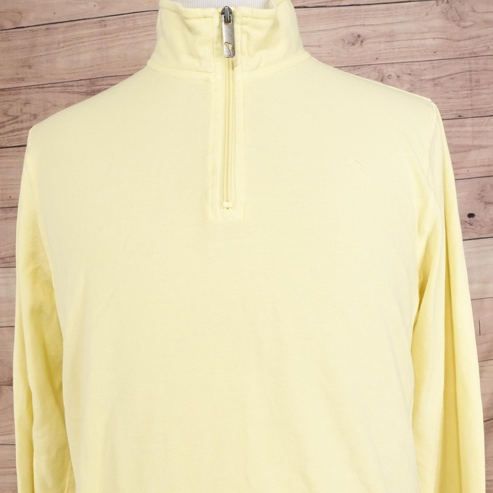 Margaritaville Sweater Mens L Yellow Mock Neck 1/4 Zip Cotton Pullover Knit